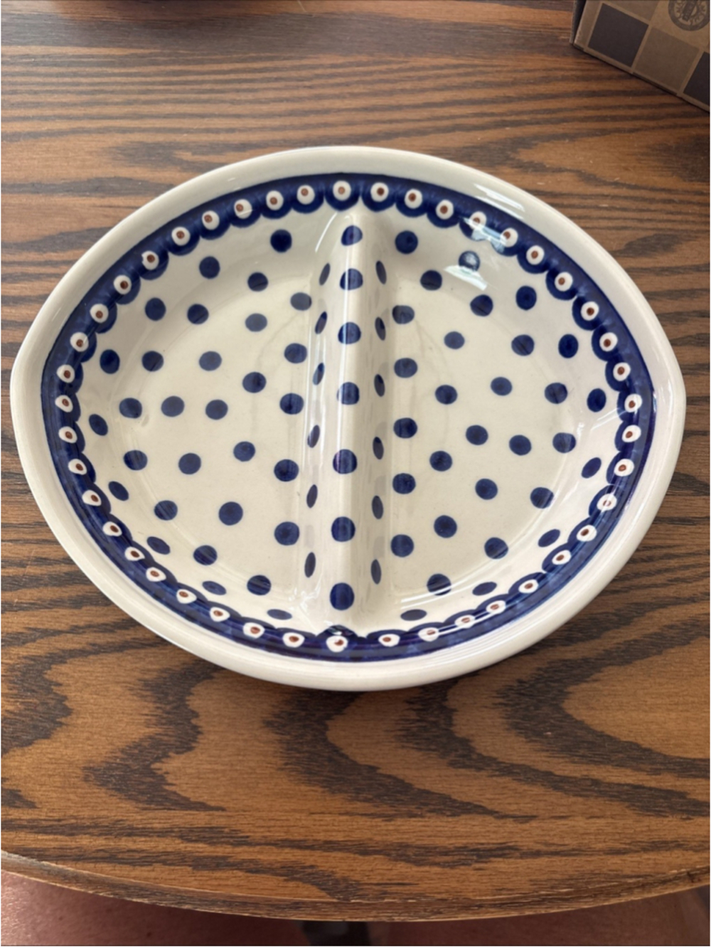 Boleslawiec Polish Pottery Country 10" Oval Divided Vegetable Bowl great cond